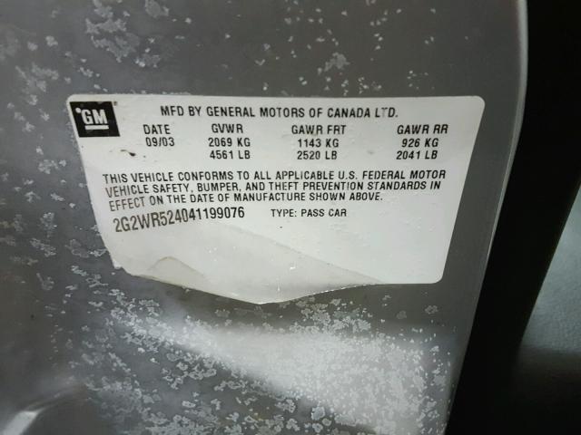 2G2WR524041199076 - 2004 PONTIAC GRAND PRIX Gümüş foto 10