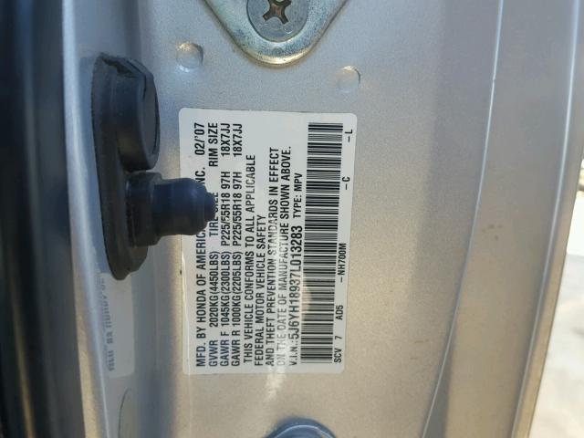 5J6YH18937L013283 - 2007 HONDA ELEMENT SC SILVER photo 10