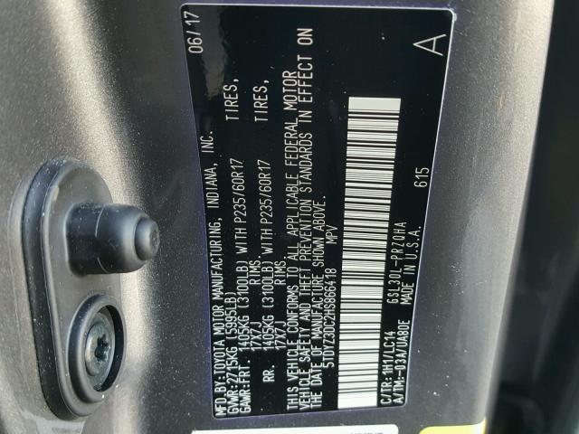 5TDYZ3DC2HS866418 - 2017 TOYOTA SIENNA XLE GRAY photo 10