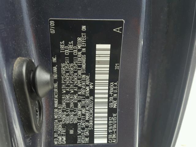 5TDKK4CC3AS302736 - 2010 TOYOTA SIENNA CE GRAY photo 10