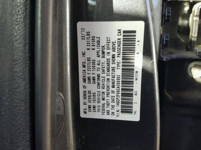 1HGCP2F66CA096992 - 2012 HONDA ACCORD SE CHARCOAL photo 10