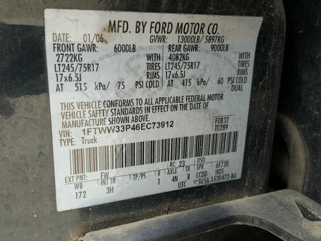 1FTWW33P46EC73912 - 2006 FORD F350 SUPER GREEN photo 10