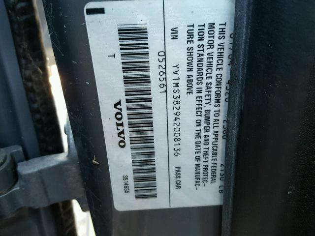 YV1MS382942008136 - 2004 VOLVO S40 2.4I SILVER photo 10