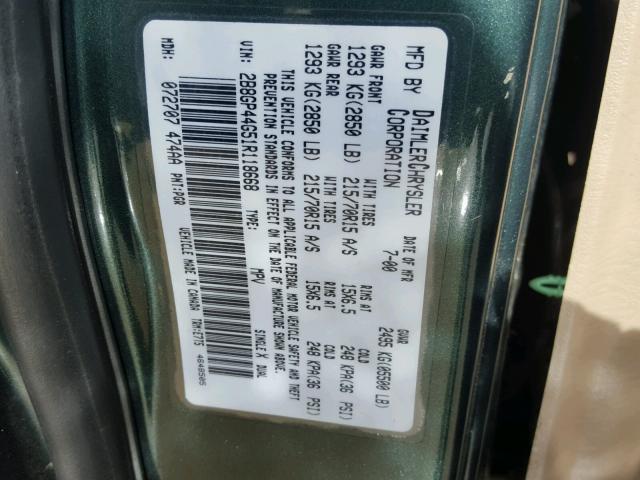 2B8GP44G51R118668 - 2001 DODGE GRAND CARA GREEN photo 10