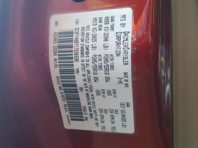 3C8FY4BB71T636698 - 2001 CHRYSLER PT CRUISER RED photo 10