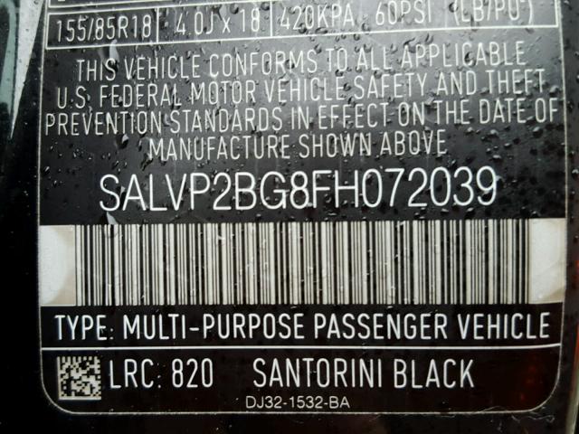 SALVP2BG8FH072039 - 2015 LAND ROVER RANGE ROVE BLACK photo 10