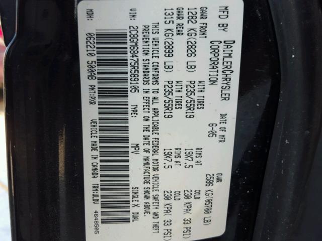 2C8GM68475R589105 - 2005 CHRYSLER PACIFICA T BLACK photo 10