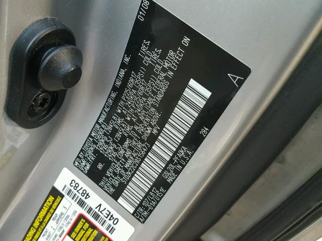 5TDZK22C28S156473 - 2008 TOYOTA SIENNA XLE SILVER photo 10