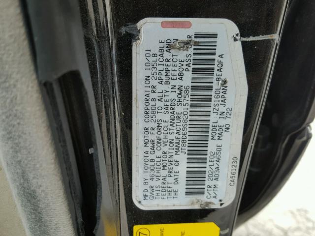 JT8BD69S820157586 - 2002 LEXUS GS 300 BLACK photo 10