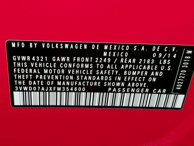 3VWD07AJXFM354600 - 2015 VOLKSWAGEN JETTA SE RED photo 10