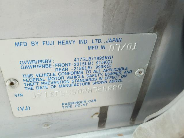 JF1SF65602H726880 - 2002 SUBARU FORESTER S 银色 照片 10