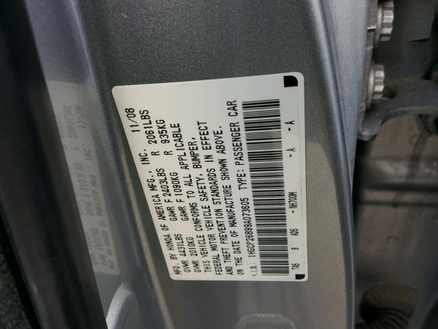 1HGCP26899A073605 - 2009 HONDA ACCORD EXL SILVER photo 10