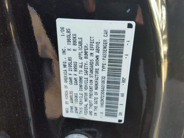 1HGCM72306A010632 - 2006 HONDA ACCORD LX BLACK photo 10