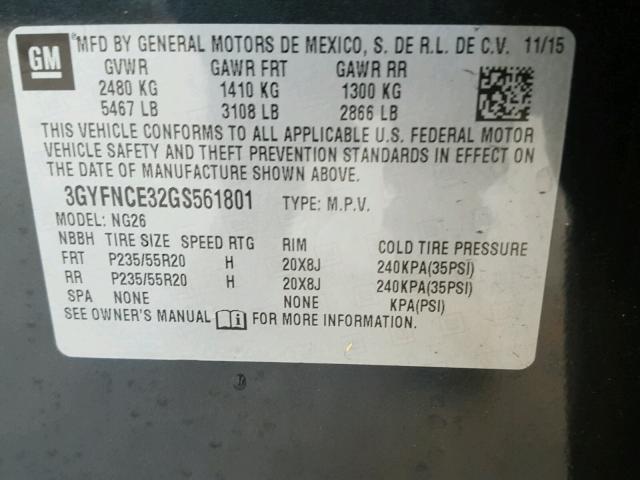 3GYFNCE32GS561801 - 2016 CADILLAC SRX PERFOR 石墨色 照片 10