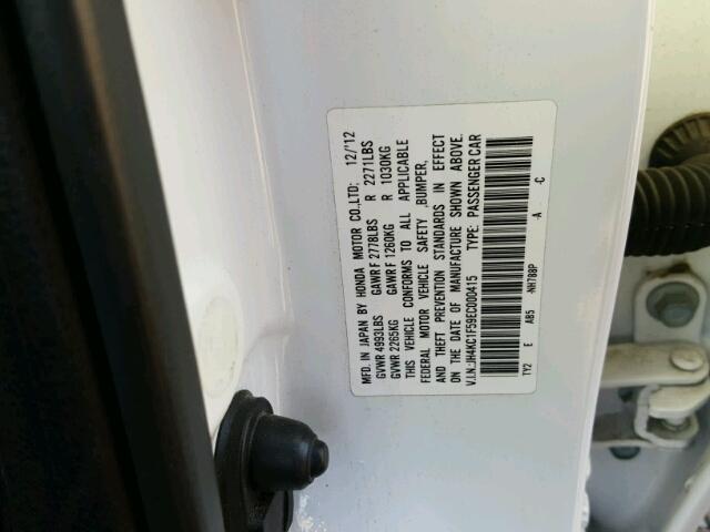 JH4KC1F59EC000415 - 2014 ACURA RLX TECH WHITE photo 10