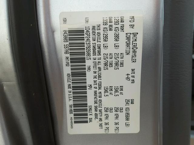 1D4GP24E97B260815 - 2007 DODGE GRAND CARA SILVER photo 10