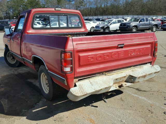 1B7FD04T6HS516124 - 1987 DODGE D-SERIES D RED photo 3