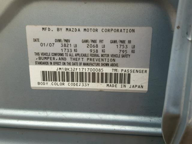 JM1BK32F171700085 - 2007 MAZDA 3 I BLUE photo 10