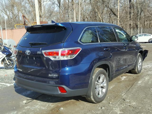 5TDJKRFH7FS125356 - 2015 TOYOTA HIGHLANDER BLUE photo 4