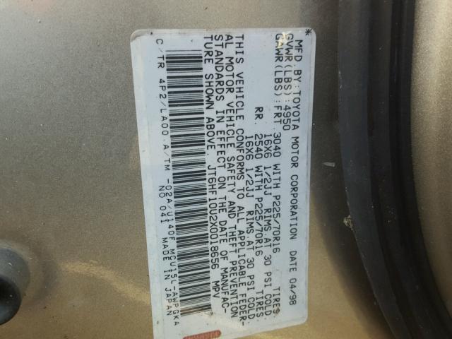 JT6HF10U2X0018656 - 1999 LEXUS RX 300 SILVER photo 10