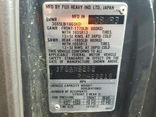 JF2AN52B2RD423218 - 1994 SUBARU LOYALE GRAY photo 10