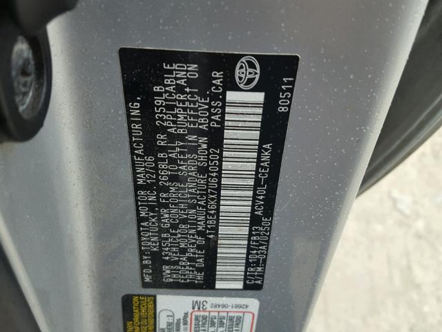 4T1BE46KX7U640502 - 2007 TOYOTA CAMRY NEW SILVER photo 10