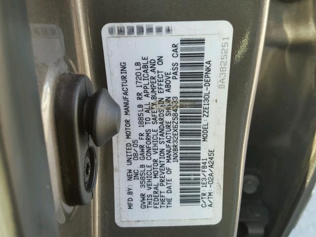 1NXBR32EX6Z584333 - 2006 TOYOTA COROLLA CE GRAY photo 10