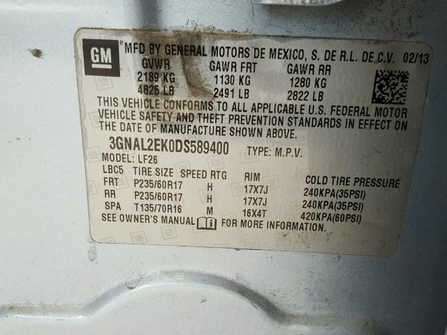 3GNAL2EK0DS589400 - 2013 CHEVROLET CAPTIVA LS 蓝色 照片 10