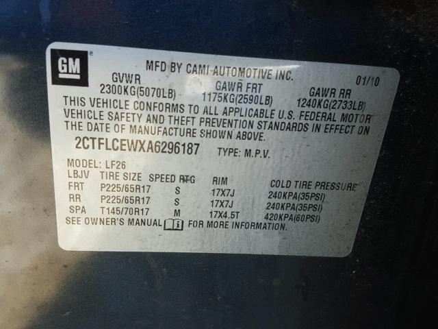 2CTFLCEWXA6296187 - 2010 GMC TERRAIN SL GRAY photo 10