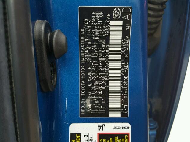 2T1BE4EE3AC038089 - 2010 TOYOTA COROLLA XR 蓝色 照片 10