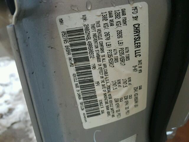 2A8GM48L48R608932 - 2008 CHRYSLER PACIFICA L GRAY photo 10