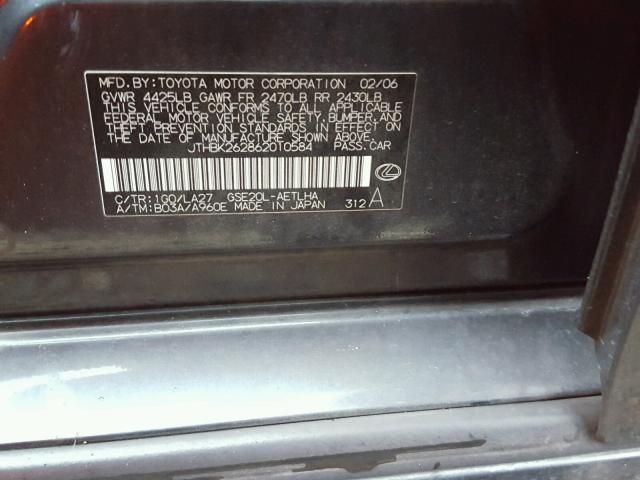 JTHBK262862010584 - 2006 LEXUS IS 250 GRAY photo 10