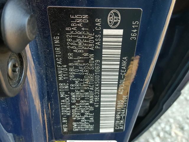 4T1BE32K45U010679 - 2005 TOYOTA CAMRY LE BLUE photo 10