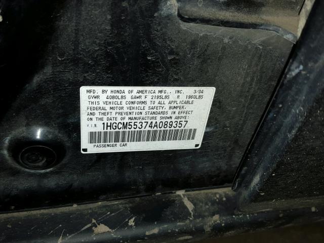 1HGCM55374A089357 - 2004 HONDA ACCORD LX BLACK photo 10