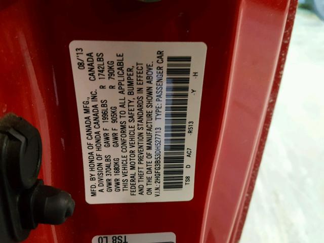 2HGFG3B53DH527713 - 2013 HONDA CIVIC LX RED photo 10