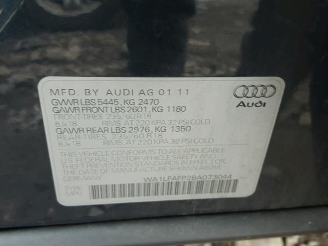 WA1LFAFP2BA073044 - 2011 AUDI Q5 PREMIUM GRAY photo 10