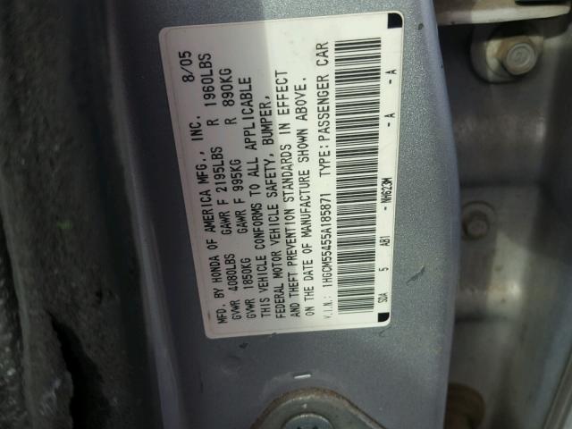 1HGCM55455A185871 - 2005 HONDA ACCORD LX SILVER photo 10