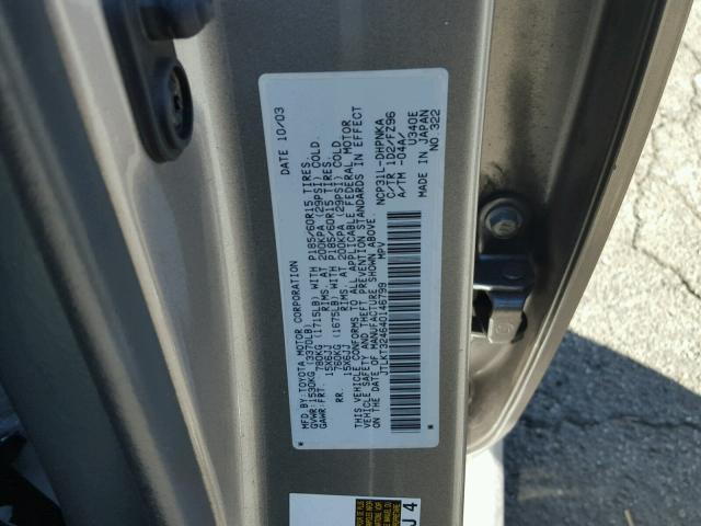 JTLKT324640146799 - 2004 TOYOTA SCION XB SILVER photo 10