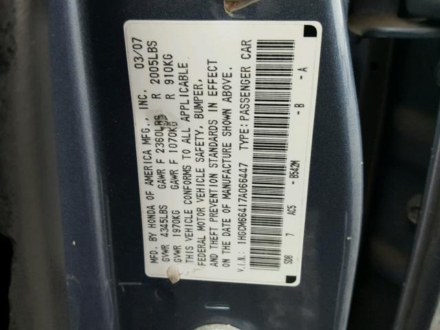 1HGCM66417A066447 - 2007 HONDA ACCORD SE BLUE photo 10