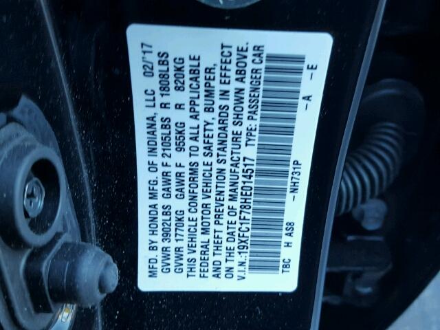 19XFC1F78HE014517 - 2017 HONDA CIVIC EXL BLACK photo 10