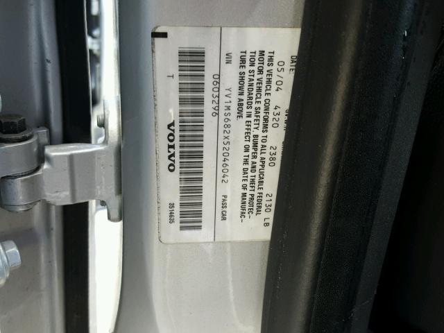 YV1MS682X52046042 - 2005 VOLVO S40 T5 SILVER photo 10