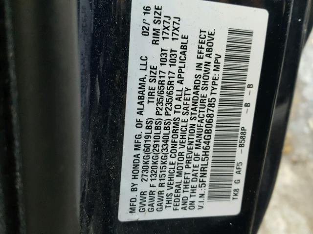 5FNRL5H64GB068785 - 2016 HONDA ODYSSEY EX BLUE photo 10