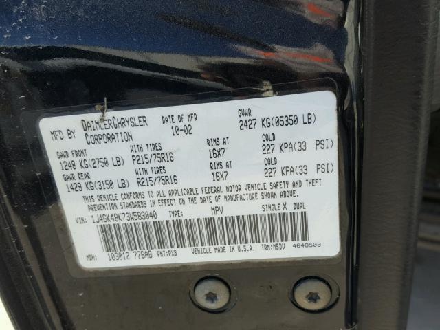 1J4GK48K73W583040 - 2003 JEEP LIBERTY SP BLACK photo 10