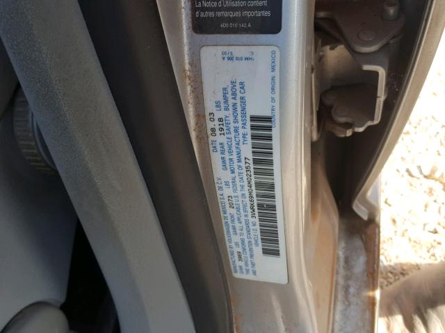 3VWRK69M04M023577 - 2004 VOLKSWAGEN JETTA GL SILVER photo 10