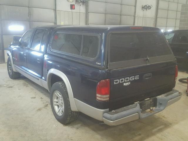 1B7HL48X32S542381 - 2002 DODGE DAKOTA QUA BLUE photo 3