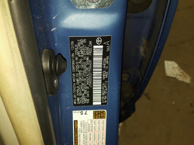 JTDKB20U277596439 - 2007 TOYOTA PRIUS BLUE photo 10