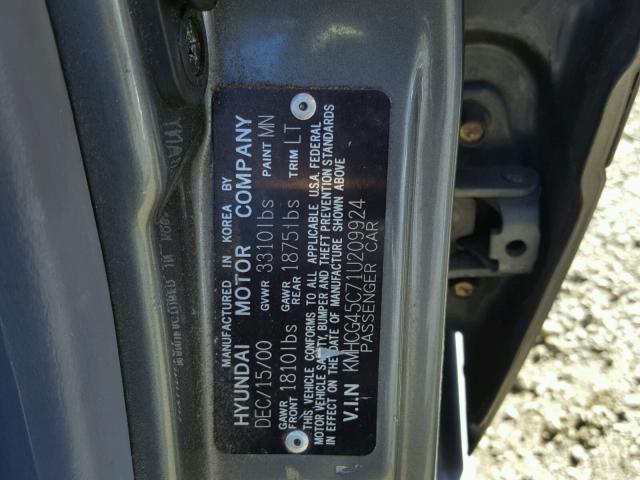 KMHCG45C71U209924 - 2001 HYUNDAI ACCENT GL GRAY photo 10