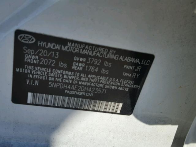 5NPDH4AE2DH423571 - 2013 HYUNDAI ELANTRA GL SILVER photo 10