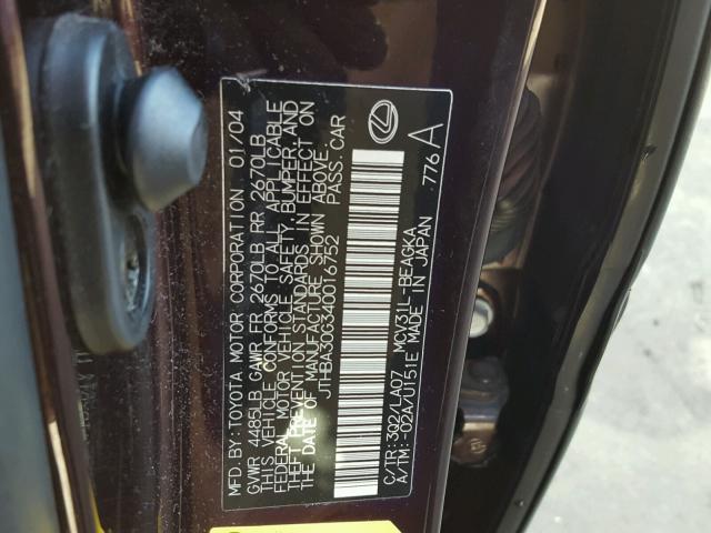 JTHBA30G340016752 - 2004 LEXUS ES 330 BROWN photo 10