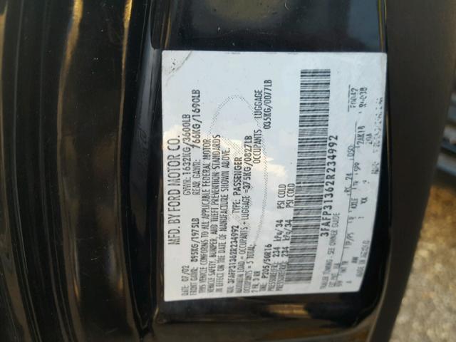 3FAFP31362R234992 - 2002 FORD FOCUS ZX3 BLACK photo 10